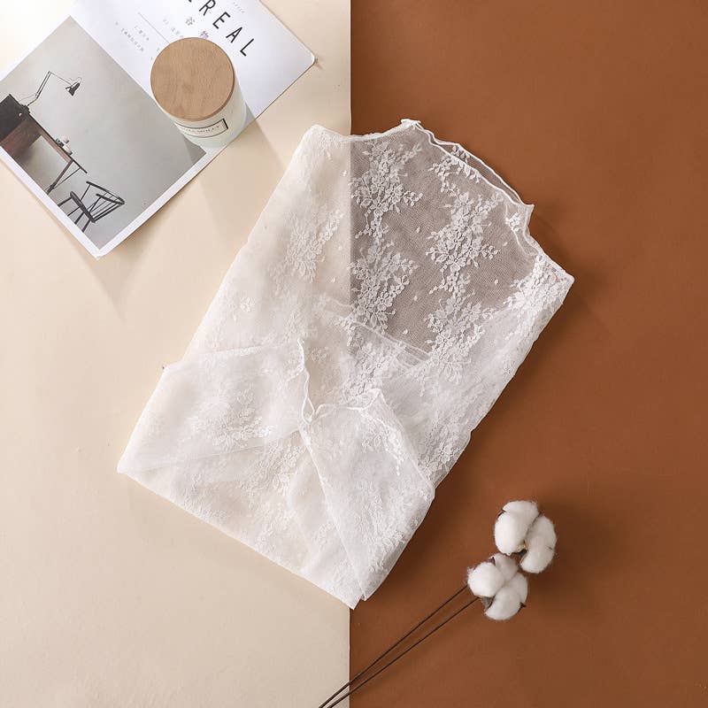 Selena Semi Sheer Mesh Floral Lace Layering Top