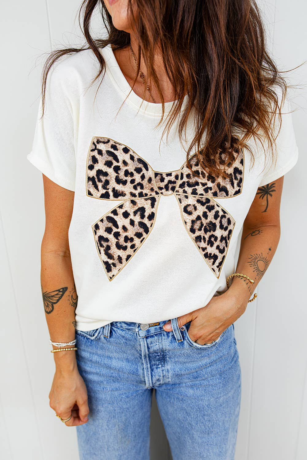 Lila Leopard Bow Embroidered Plus Size T Shirt