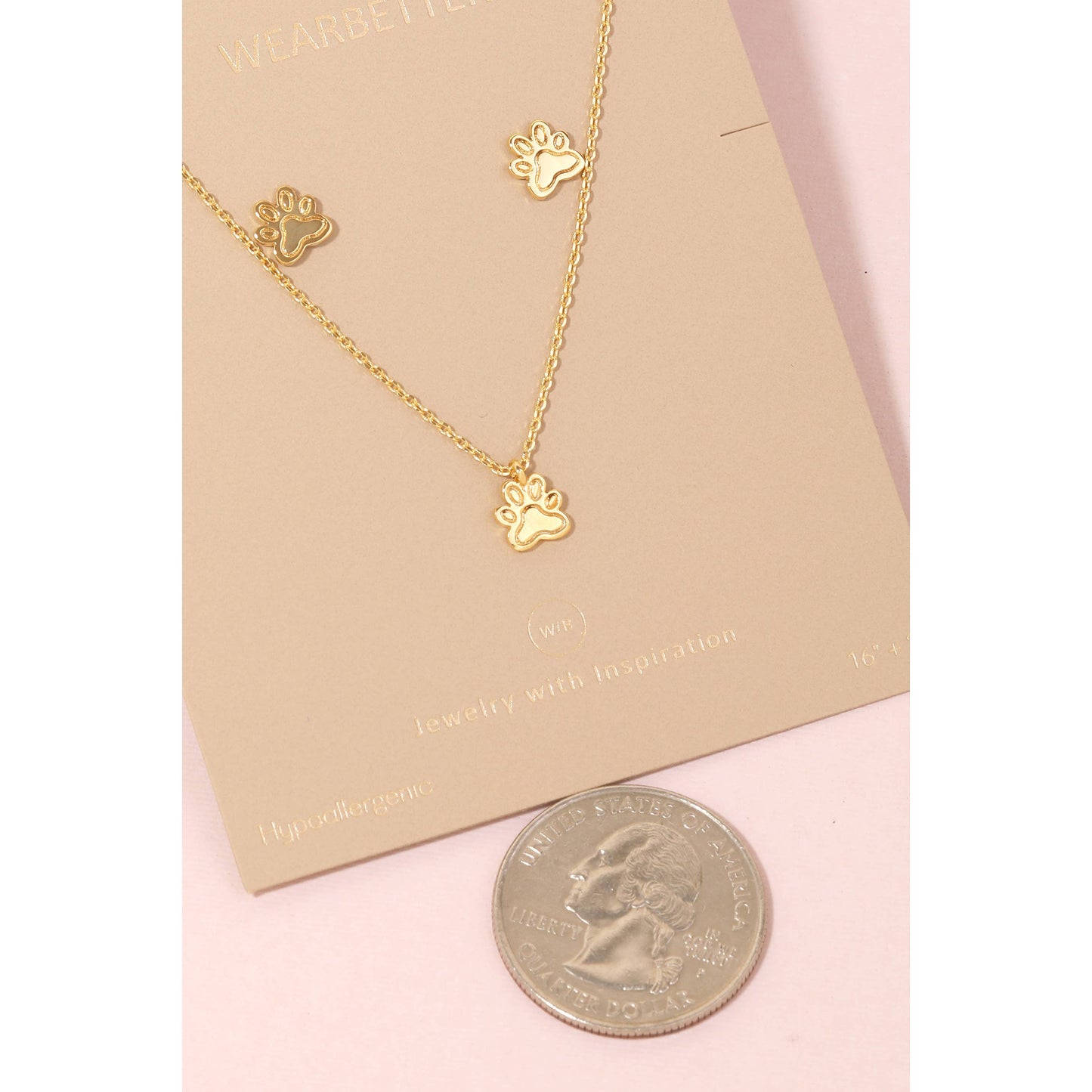 Paw Print Stud Earrings And Pendant Necklace Set