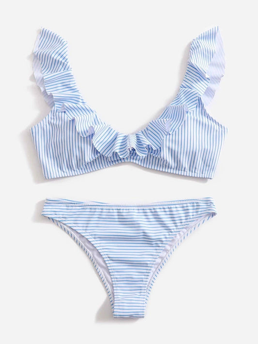 2PCS Striped Flounce V-Neck Swimwear DP25A986