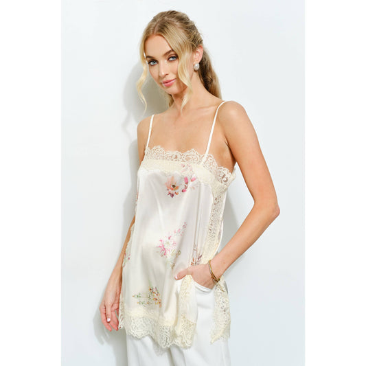 Ila Floral Satin Lace Camisole Top