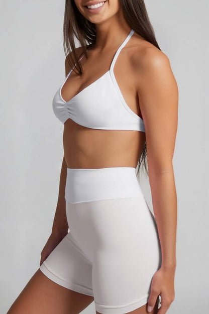 Black Polka Sport Halter Bra Scrunch Shorts Athletic Set