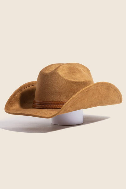 Double Belt Faux Suede Cowboy Hat