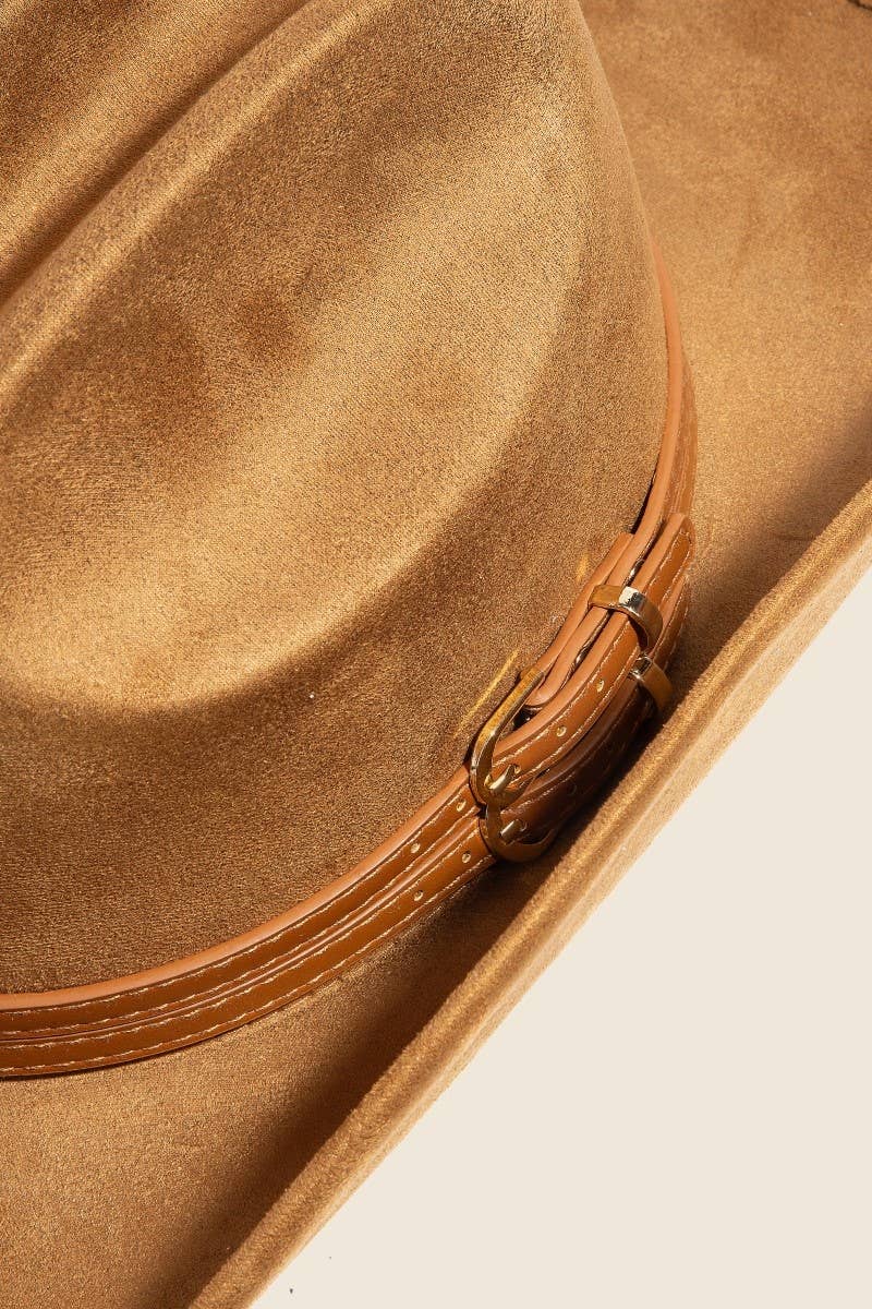 Double Belt Faux Suede Cowboy Hat