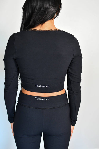 Lacie Luxe Lace Long Sleeve Top - Black