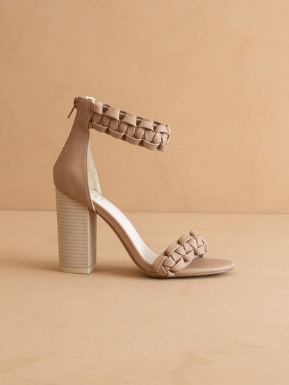 Melody Nude Braided Two Band Block Heel