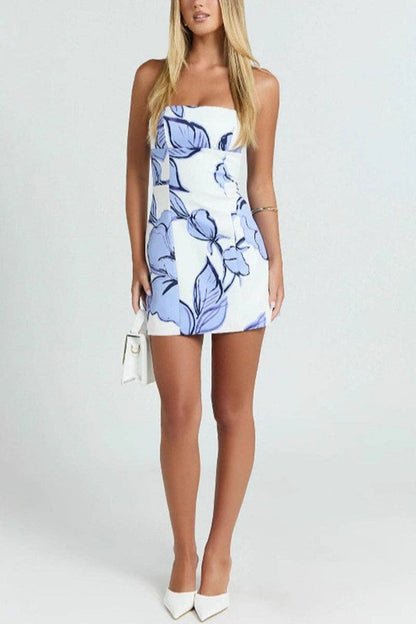 Strapless Floral Casual Mini Dress