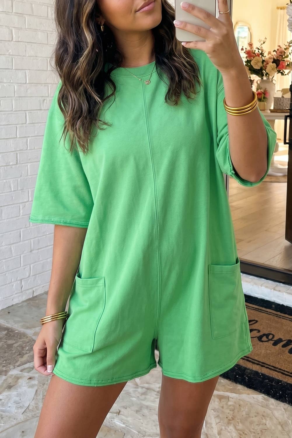 Kennedy Solid Color Raw Edge Pocketed Loose Romper