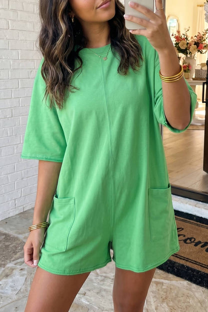 Kennedy Solid Color Raw Edge Pocketed Loose Romper