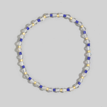 Glass And Gemstone Beaded Elastic Bracelet