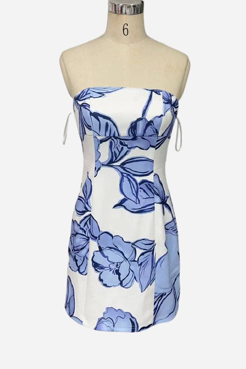 Strapless Floral Casual Mini Dress