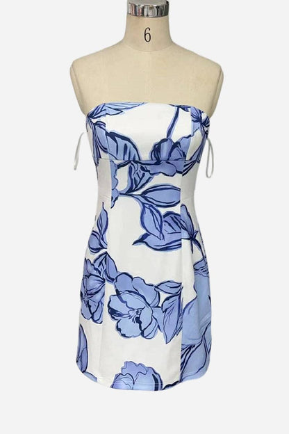 Strapless Floral Casual Mini Dress