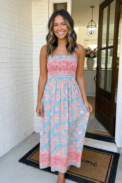 Elaine Floral Spaghetti Strap Vacation Maxi Dress