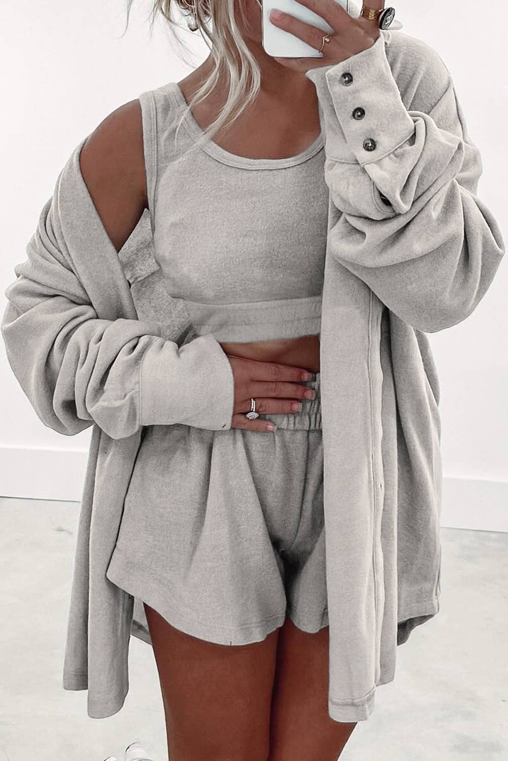 Sheridan | 3 Pcs Crop Tank Shorts with Cardigan Lounge Set