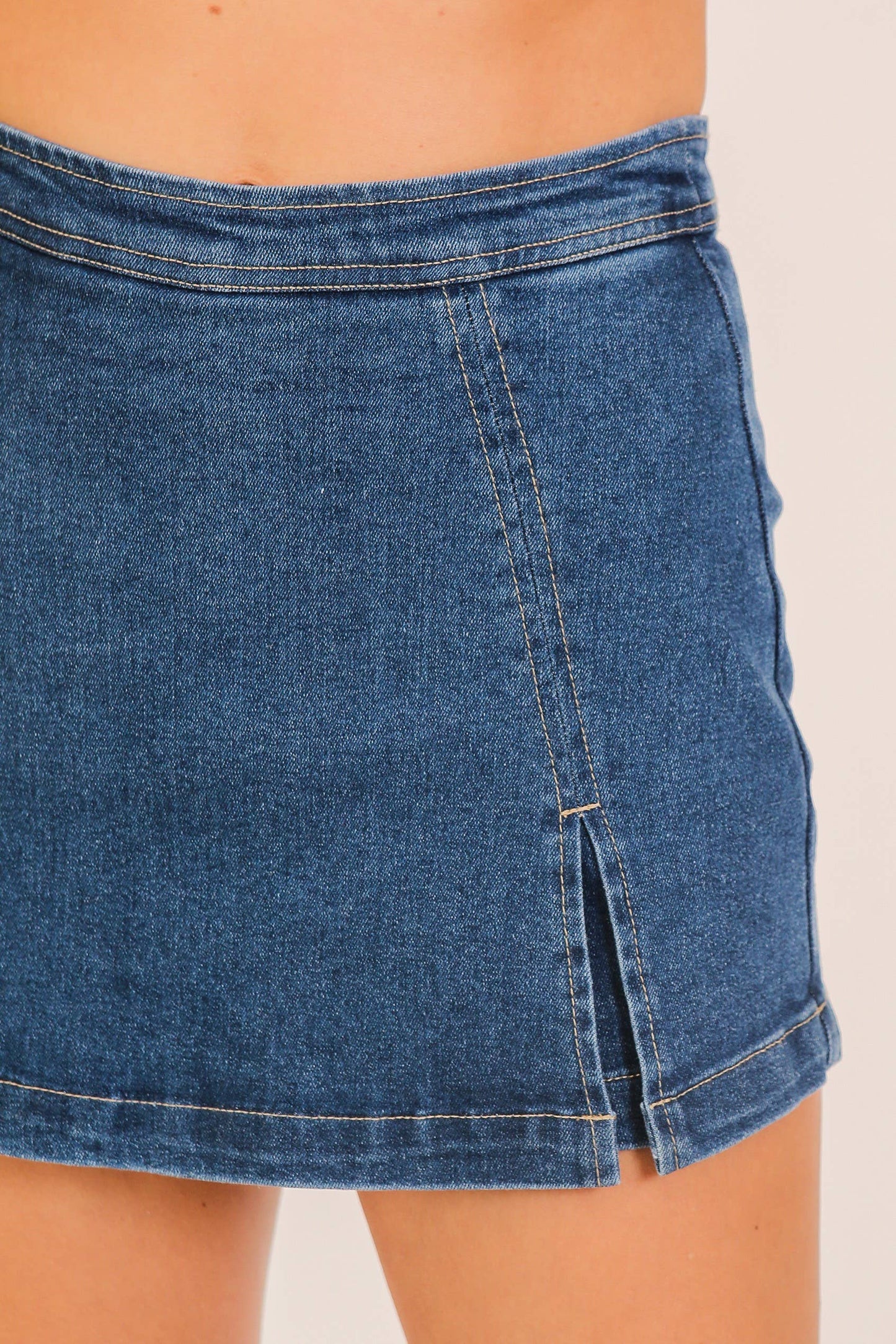 Hattie High Waisted Stretchy Denim Skort
