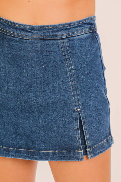 Hattie High Waisted Stretchy Denim Skort