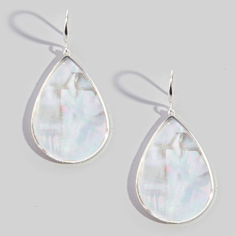 Bezel Iridescent Shell Dangle Earrings