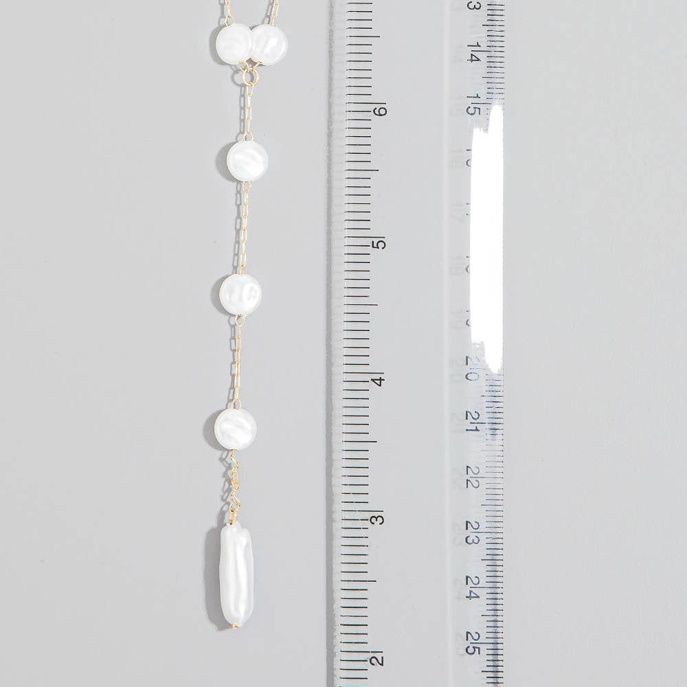 Triple Layer Coin Pearl Lariat Necklace