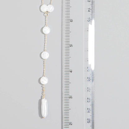 Triple Layer Coin Pearl Lariat Necklace