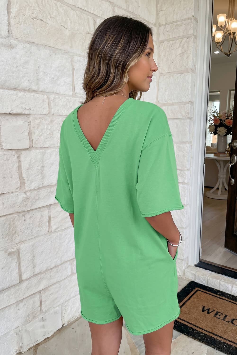Kennedy Solid Color Raw Edge Pocketed Loose Romper