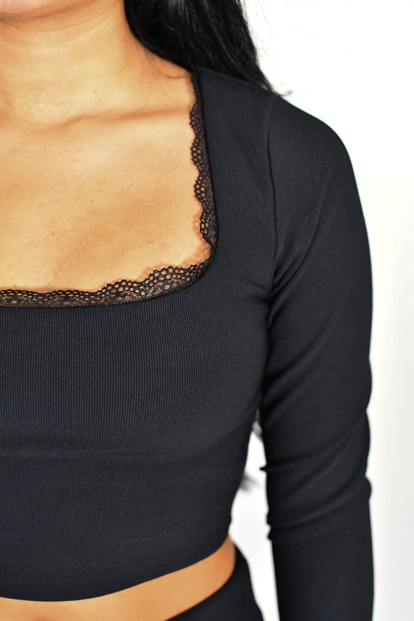 Lacie Luxe Lace Long Sleeve Top - Black