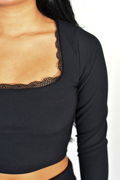 Lacie Luxe Lace Long Sleeve Top - Black