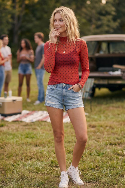 Dotty Long Sleeve Mesh Top