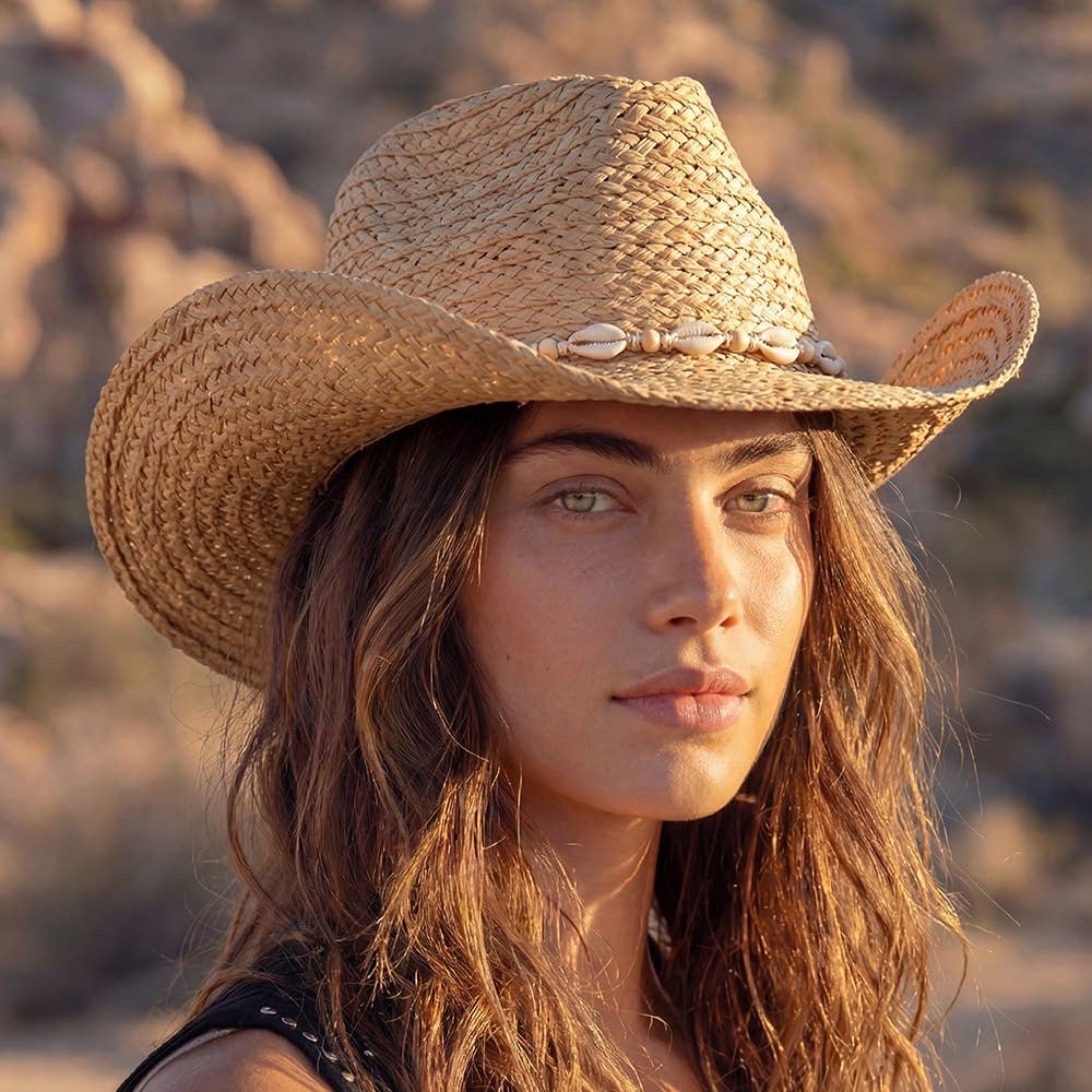 Cowrie Shell Straw Braided Cowboy Hat