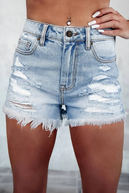 Trixie Light Blue Distressed High Waist Denim Shorts