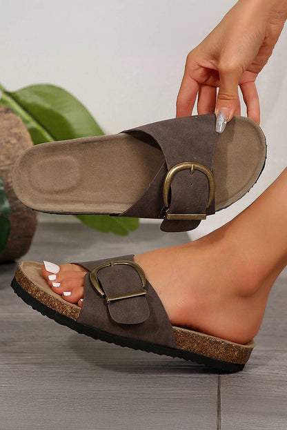 Buckle Decor Faux Suede Thick Sole Slippers