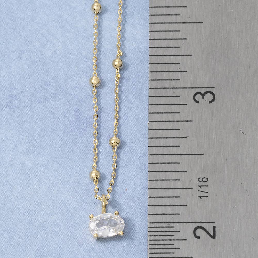 Cz Oval Solitaire Pendant Satellite Chain Necklace
