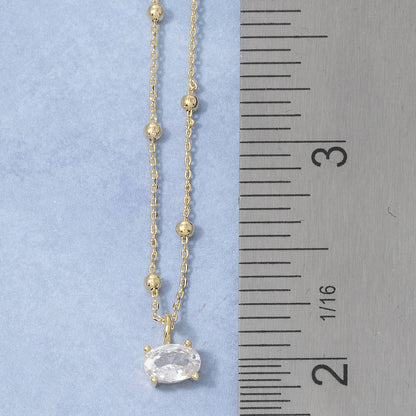 Cz Oval Solitaire Pendant Satellite Chain Necklace
