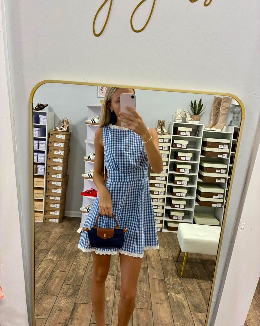 Gingham Lace-Trimmed Romper