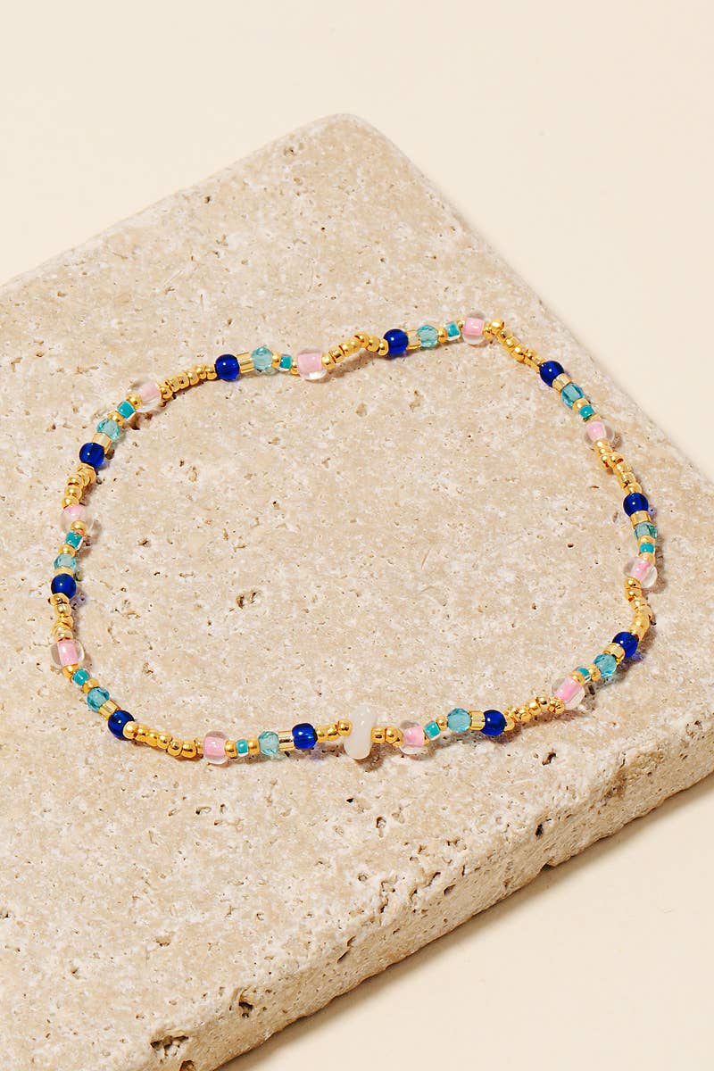 Pebble Charm Beaded Elastic Bracelet