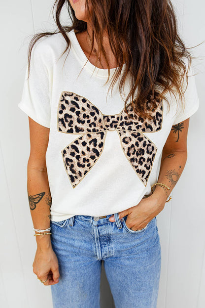 Lila Leopard Bow Embroidered Plus Size T Shirt