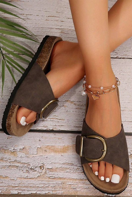 Buckle Decor Faux Suede Thick Sole Slippers