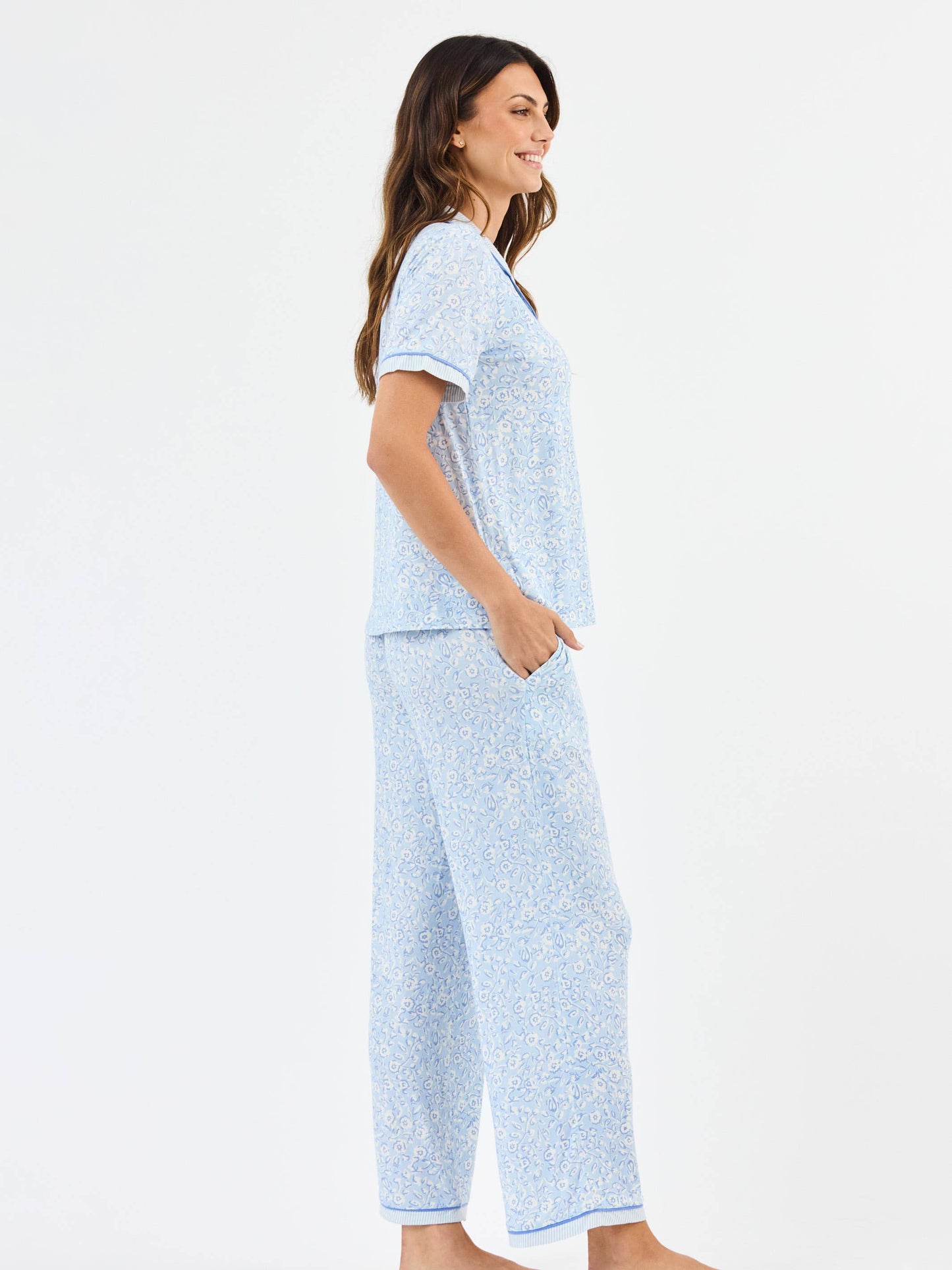 Women's Charlotte Pajama Pants Set | Meadow Line Blue Stripe