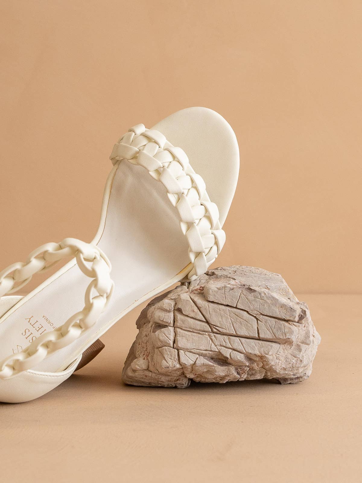Melody White Braided Two Band Block Heel