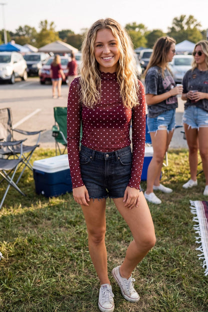 Dotty Long Sleeve Mesh Top