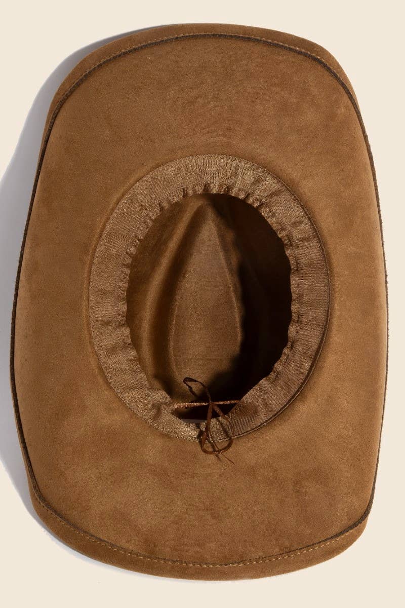 Brown Braided Strap Faux Suede Western Cowboy Hat