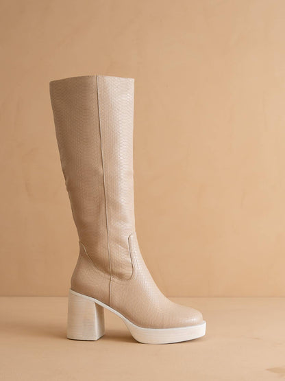 Juniper Beige Platform Knee-High Boots