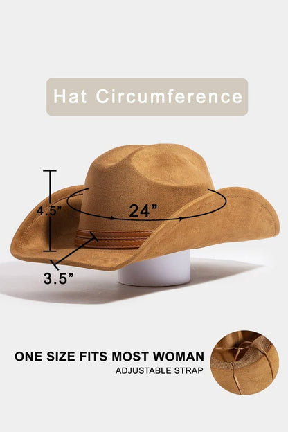 Double Belt Faux Suede Cowboy Hat