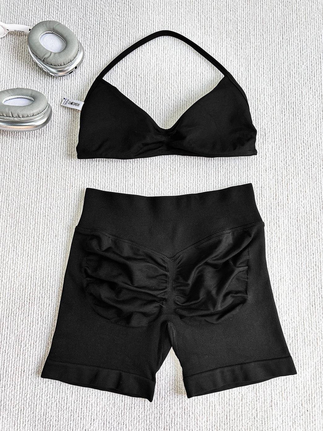 Kara Black Halter Neck Top and Biker Short Set