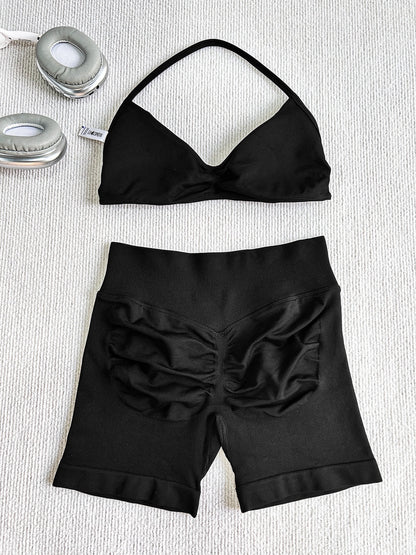Kara Black Halter Neck Top and Biker Short Set