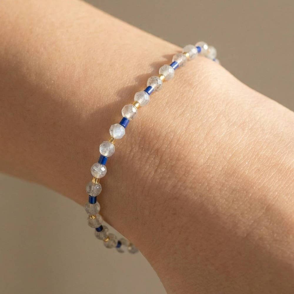 Glass And Gemstone Beaded Elastic Bracelet