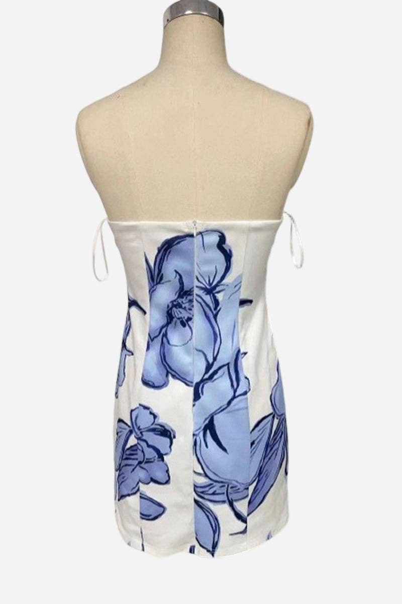 Strapless Floral Casual Mini Dress