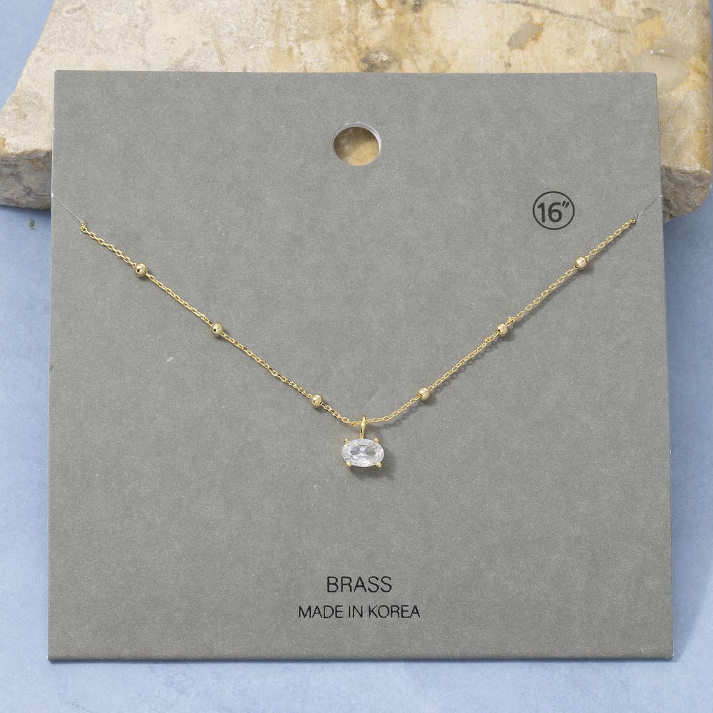 Cz Oval Solitaire Pendant Satellite Chain Necklace