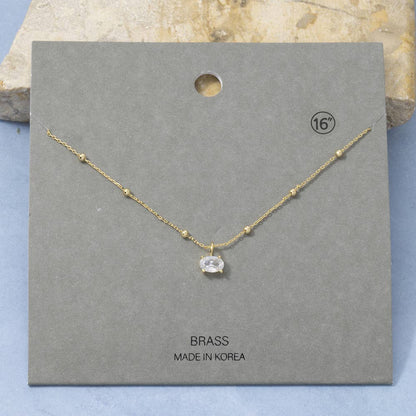 Cz Oval Solitaire Pendant Satellite Chain Necklace
