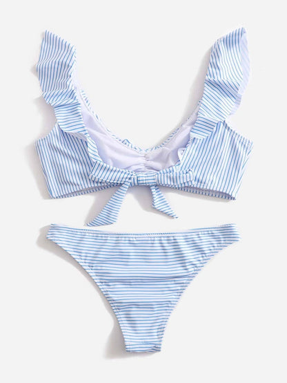 2PCS Striped Flounce V-Neck Swimwear DP25A986