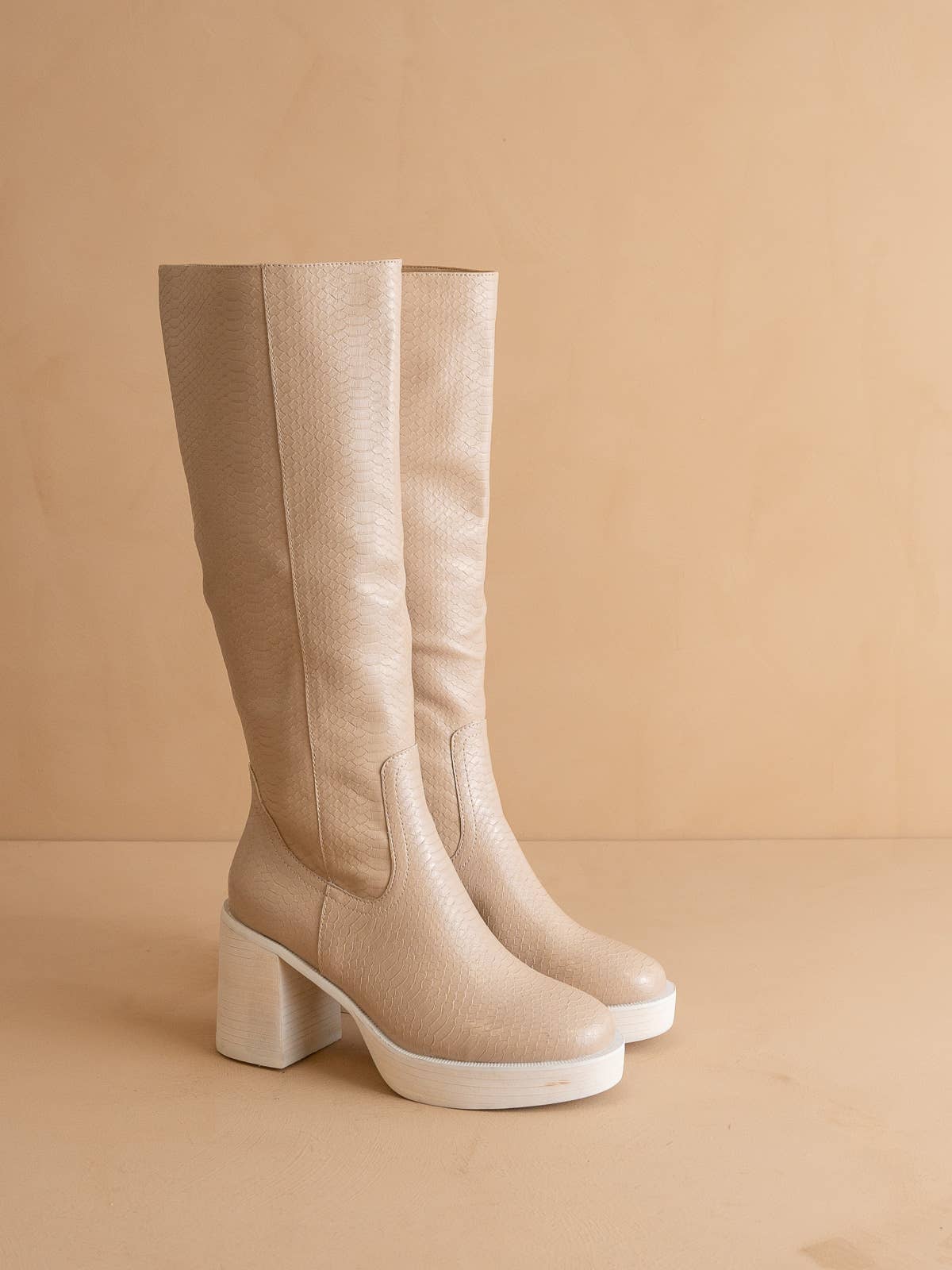 Juniper Beige Platform Knee-High Boots